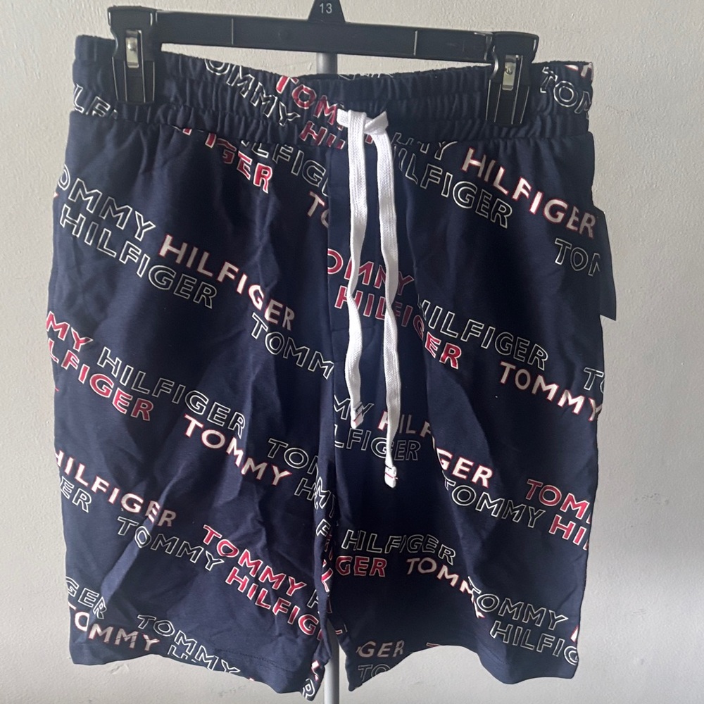 Tommy Hilfiger Navy Sleepwear Shorts with White Drawstring and Red Logo Print